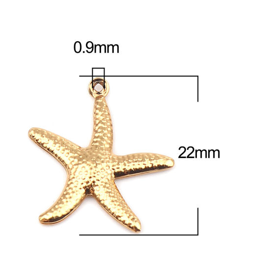 Imagen de 10 Unidades 304 Acero Inoxidable Joyería del océano Colgantes Chapado en Oro Estrella de mar 22mm x 20mm