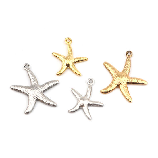 Imagen de 10 Unidades 304 Acero Inoxidable Joyería del océano Colgantes Chapado en Oro Estrella de mar 22mm x 20mm