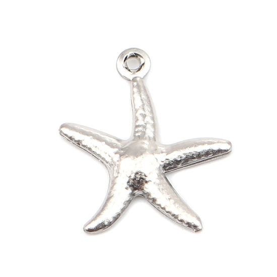 Imagen de 304 Acero Inoxidable Joyería del océano Colgantes Charms Estrella de mar Tono de Plata 18mm x 15mm, 10 Unidades