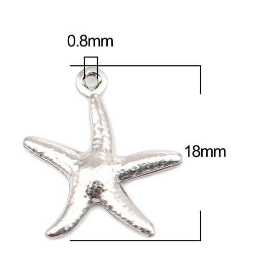 Imagen de 304 Acero Inoxidable Joyería del océano Colgantes Charms Estrella de mar Tono de Plata 18mm x 15mm, 10 Unidades