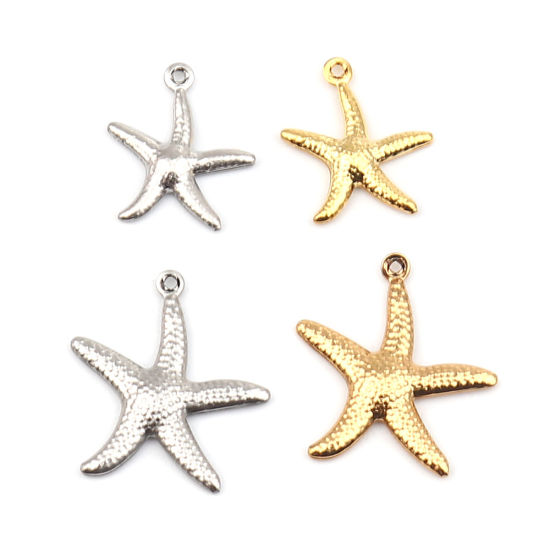 Imagen de 304 Acero Inoxidable Joyería del océano Colgantes Charms Estrella de mar Tono de Plata 18mm x 15mm, 10 Unidades