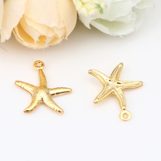 Imagen de 10 Unidades 304 Acero Inoxidable Joyería del océano Colgantes Chapado en Oro Estrella de mar 18mm x 15mm