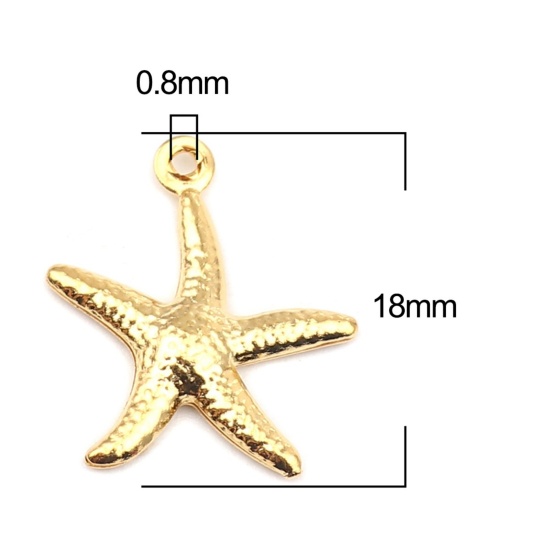 Imagen de 10 Unidades 304 Acero Inoxidable Joyería del océano Colgantes Chapado en Oro Estrella de mar 18mm x 15mm