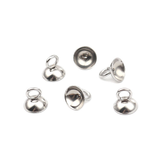 Picture of Stainless Steel Cord End Caps Round Silver Tone (Fits 10mm Cord) 10mm x 7mm, 10 PCs