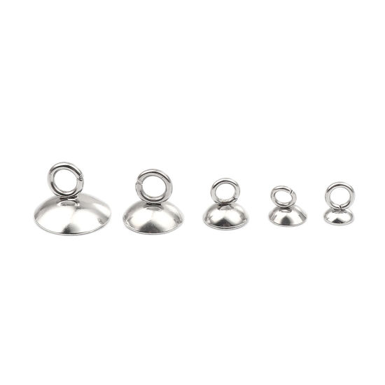 Picture of Stainless Steel Cord End Caps Round Silver Tone (Fits 10mm Cord) 10mm x 7mm, 10 PCs