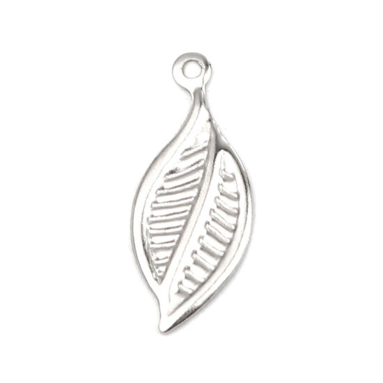 Picture of Stainless Steel Charms Leaf Silver Tone 19mm x 8mm, 10 PCs