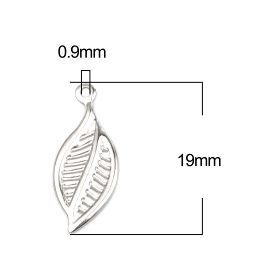 Picture of Stainless Steel Charms Leaf Silver Tone 19mm x 8mm, 10 PCs