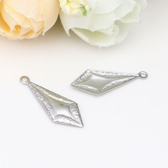 Picture of 304 Stainless Steel Charms Silver Tone Geometric Carved Pattern 22mm x 9mm, 10 PCs