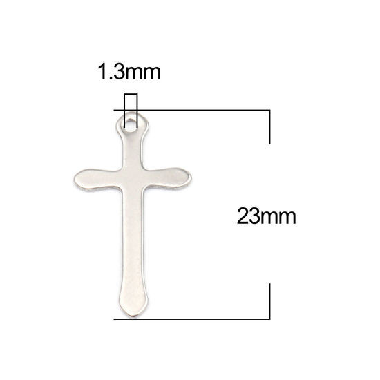 Picture of Stainless Steel Religious Charms Cross Silver Tone 23mm x 13mm, 10 PCs