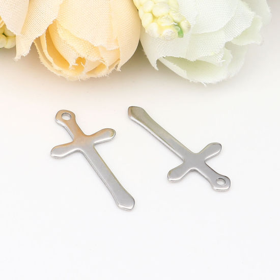 Picture of Stainless Steel Religious Charms Cross Silver Tone 23mm x 13mm, 10 PCs