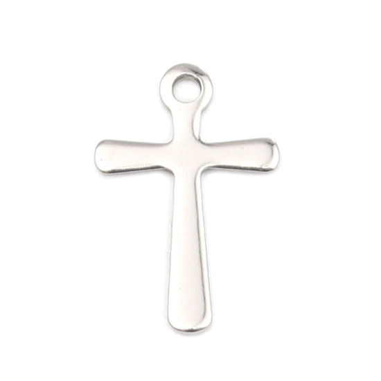 Picture of 304 Stainless Steel Charms Silver Tone Cross 15mm x 10mm, 10 PCs