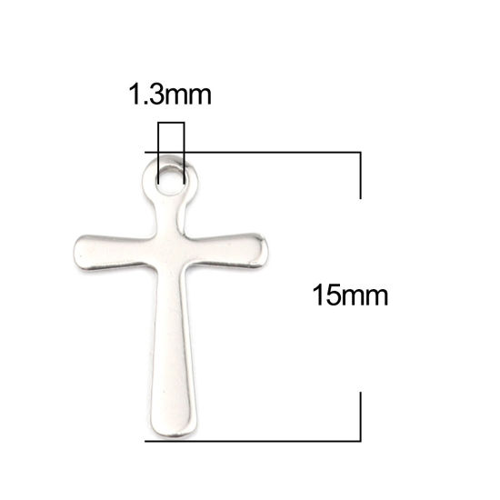 Image de Breloques en 304 Acier Inoxydable Croix Argent Mat 15mm x 10mm , 10 Pcs