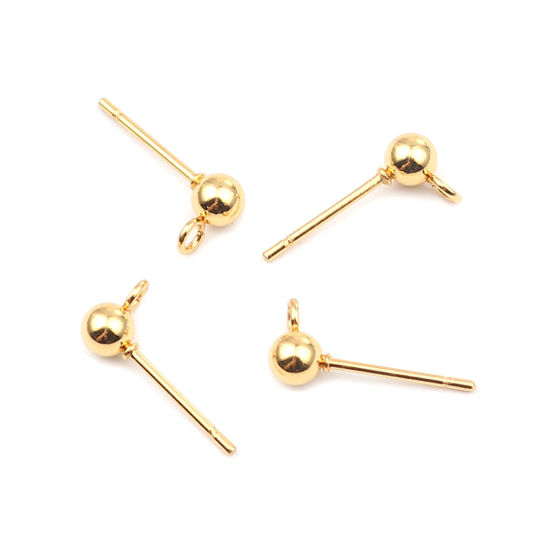 Image de Stainless Steel Ear Nuts Post Stopper Earring Findings Gold Plated Round W/ Loop 7mm x 4mm, Post/ Wire Size: (21 gauge), 10 PCs