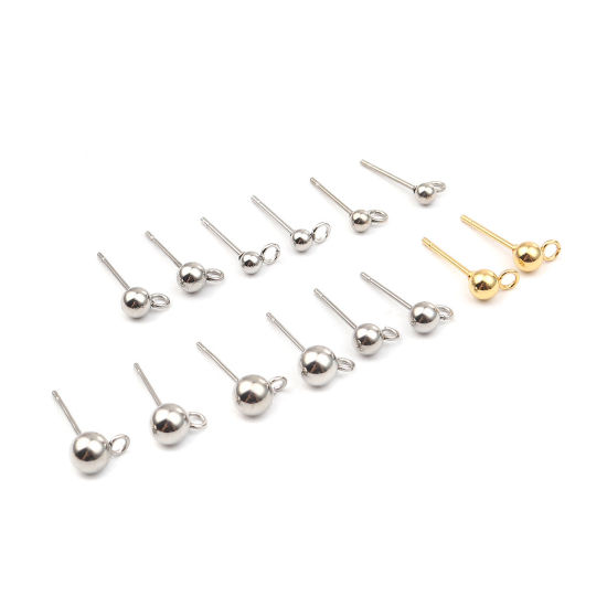 Image de Stainless Steel Ear Nuts Post Stopper Earring Findings Gold Plated Round W/ Loop 7mm x 4mm, Post/ Wire Size: (21 gauge), 10 PCs