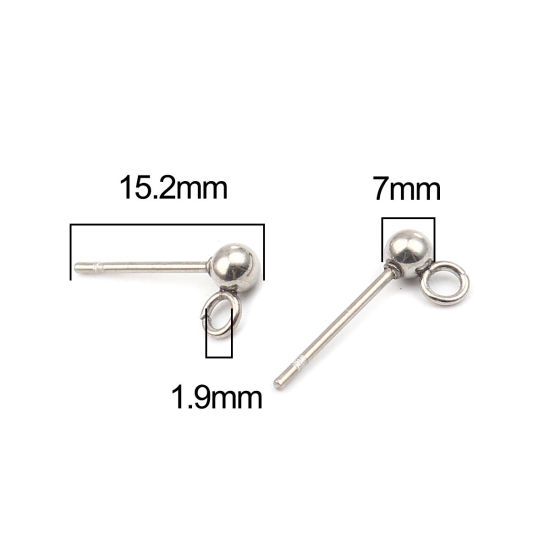 Image de Stainless Steel Ear Nuts Post Stopper Earring Findings Silver Tone Round W/ Loop 7mm x 4mm, Post/ Wire Size: (21 gauge), 10 PCs