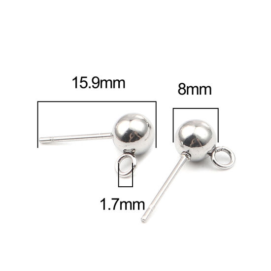 Image de Stainless Steel Ear Nuts Post Stopper Earring Findings Silver Tone Round W/ Loop 8mm x 5mm, Post/ Wire Size: (21 gauge), 10 PCs