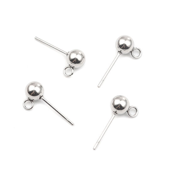 Image de Stainless Steel Ear Nuts Post Stopper Earring Findings Silver Tone Round W/ Loop 8mm x 5mm, Post/ Wire Size: (21 gauge), 10 PCs