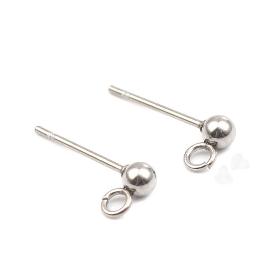 Image de Stainless Steel Ear Nuts Post Stopper Earring Findings Silver Tone Round W/ Loop 6mm x 3mm, Post/ Wire Size: (21 gauge), 10 PCs