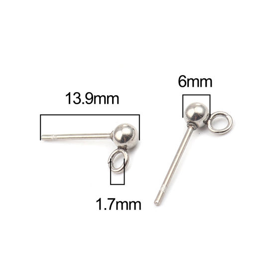 Image de Stainless Steel Ear Nuts Post Stopper Earring Findings Silver Tone Round W/ Loop 6mm x 3mm, Post/ Wire Size: (21 gauge), 10 PCs