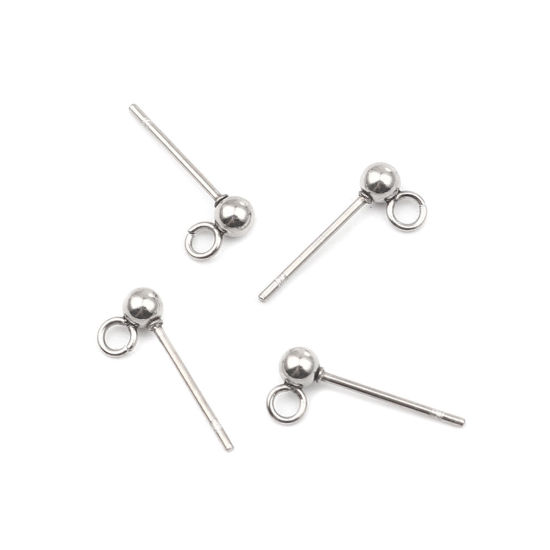Image de Stainless Steel Ear Nuts Post Stopper Earring Findings Silver Tone Round W/ Loop 6mm x 3mm, Post/ Wire Size: (21 gauge), 10 PCs