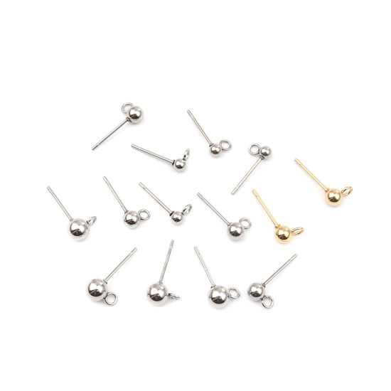 Image de Stainless Steel Ear Nuts Post Stopper Earring Findings Silver Tone Round W/ Loop 6mm x 3mm, Post/ Wire Size: (21 gauge), 10 PCs