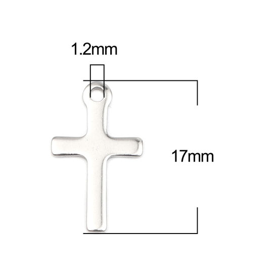 Picture of 304 Stainless Steel Charms Silver Tone Cross 17mm x 10mm, 10 PCs