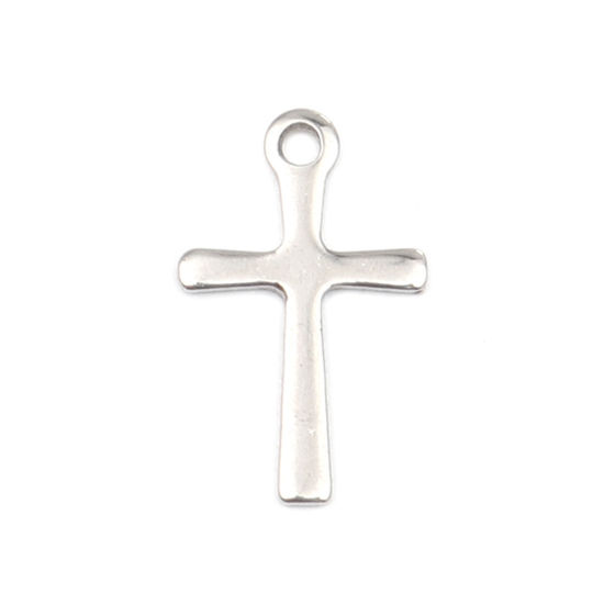 Picture of 304 Stainless Steel Charms Silver Tone Cross 15mm x 10mm, 10 PCs