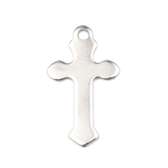 Picture of 304 Stainless Steel Charms Silver Tone Cross 29mm x 17mm, 10 PCs