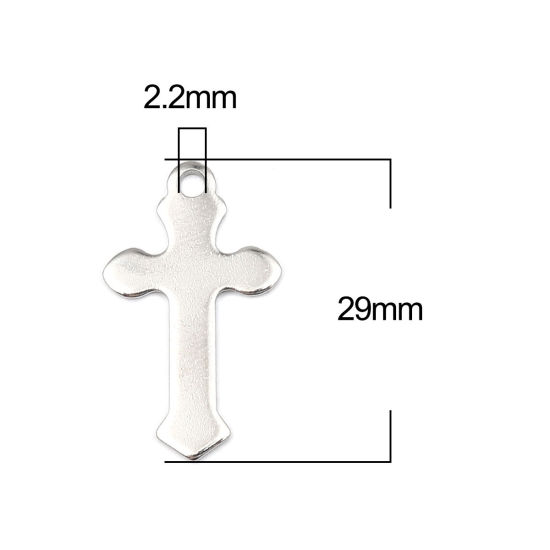 Picture of 304 Stainless Steel Charms Silver Tone Cross 29mm x 17mm, 10 PCs