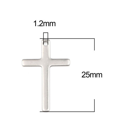 Picture of 304 Stainless Steel Charms Silver Tone Cross 25mm x 16mm, 10 PCs