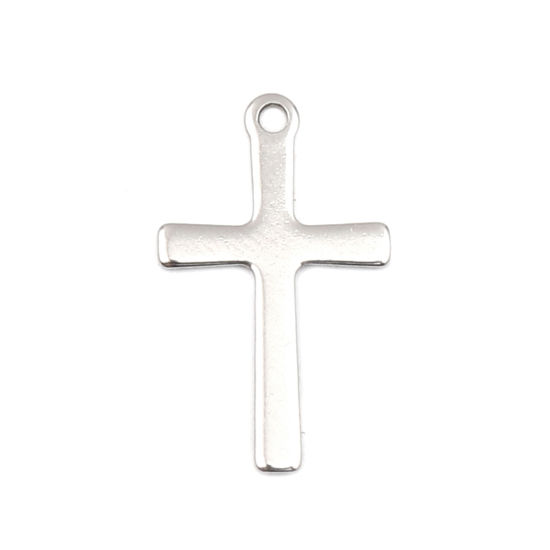Picture of 304 Stainless Steel Charms Silver Tone Cross 20mm x 12mm, 10 PCs