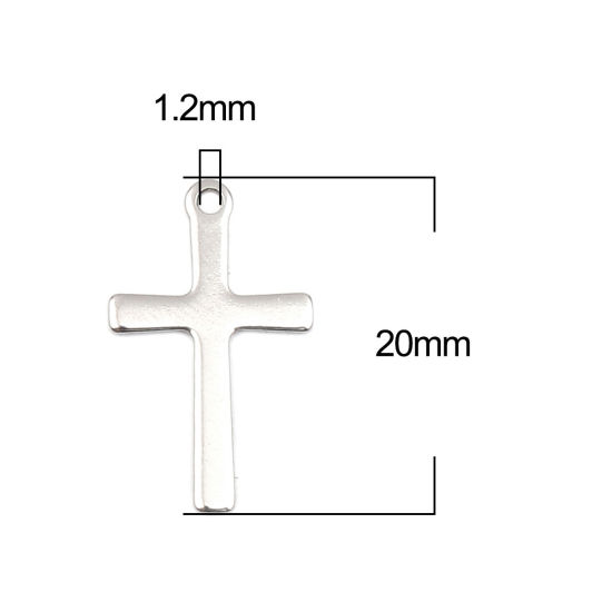 Image de Breloques en 304 Acier Inoxydable Croix Argent Mat 20mm x 12mm , 10 Pcs