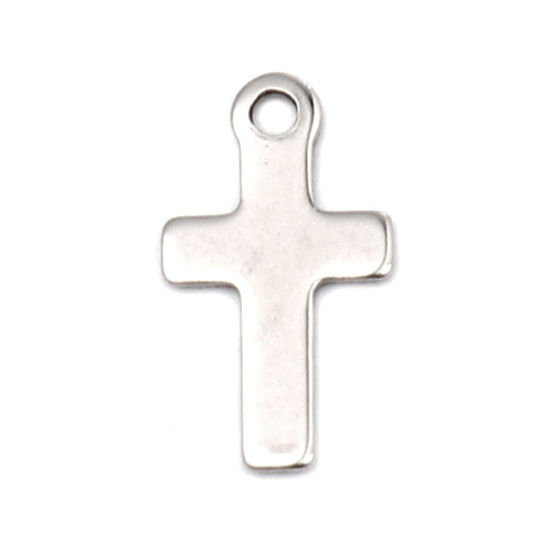 Изображение Stainless Steel Religious Charms Cross Silver Tone 14mm x 8mm, 10 PCs