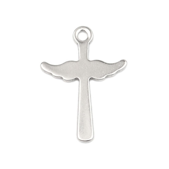 Picture of 304 Stainless Steel Charms Silver Tone Cross Wing 18mm x 13mm, 10 PCs