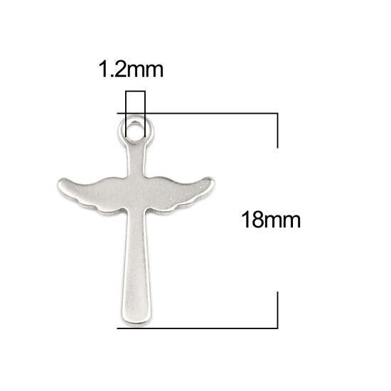 Picture of 304 Stainless Steel Charms Silver Tone Cross Wing 18mm x 13mm, 10 PCs