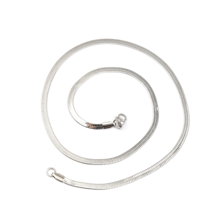 Picture of Wholesale Flat Snake Chain Necklace, Silver Tone 304 Stainless Steel, Unisex Minimalist Gift Jewelry For Retailer, 50.2cm(19 6/8") long, Chain Size: 3.8mm, 1 Piece