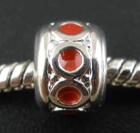 Zinc Metal Alloy European Style Large Hole Charm Beads Silver Tone Enamel 9x7mm, 25 PCs