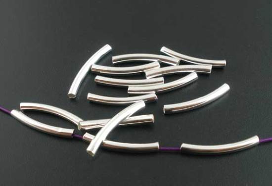 Picture of Brass Spacer Beads Curve Tube Silver Plated About 24mm(1") x 3mm( 1/8"), Hole:Approx 2.8mm, 200 PCs                                                                                                                                                           