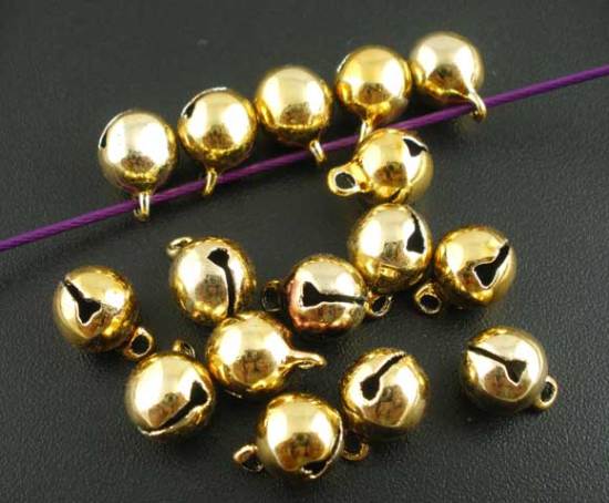 Picture of 120PCs Gold Plated Christmas Jingle Bell Charms Pendants 8mm Dia
