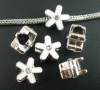 Bild von Zinklegierung European Stil Charm Großlochperlen Silberfarben Strass Emaille Blumen, 10 Stücke
