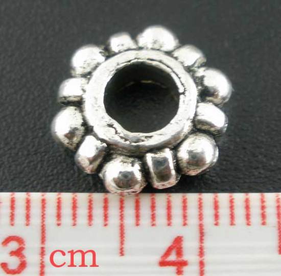 Bild von Zinklegierung European Stil Charm Großlochperlen Antik Silber Blumen 11x11mm, 30 Stücke