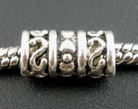 Bild von Zinklegierung Charm-Perlen mit großem Loch im europäischen Stil Antiksilber Zylinder 12mm x 6mm, Loch: Ca. 4.8mm, 50 Stück