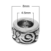 Picture of Zinc Based Alloy European Style Large Hole Charm Beads Round Antique Silver Spiral Carved About 8mm x 5mm, Hole: Approx 4.5mm, 50 PCs