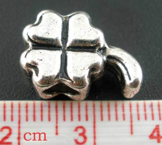 Zinc Metal Alloy European Style Large Hole Charm Beads Four Leaf Clover Antique Silver About 15mm x 11mm, Hole: Approx 4.7mm, 15 PCs の画像