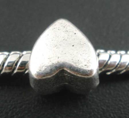 40 Stück Zinklegierung Valentinstag Charm-Perlen mit großem Loch im europäischen Stil Antiksilber Herz 8mm x 8mm, Loch: Ca. 4.6mm