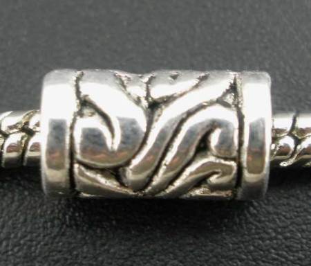 Bild von 50 Stück Zinklegierung Charm-Perlen mit großem Loch im europäischen Stil Antiksilber Zylinder Streifen 11mm x 6mm, Loch: Ca. 4.5mm