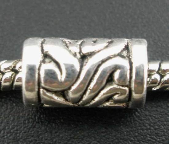 Bild von 50 Stück Zinklegierung Charm-Perlen mit großem Loch im europäischen Stil Antiksilber Zylinder Streifen 11mm x 6mm, Loch: Ca. 4.5mm