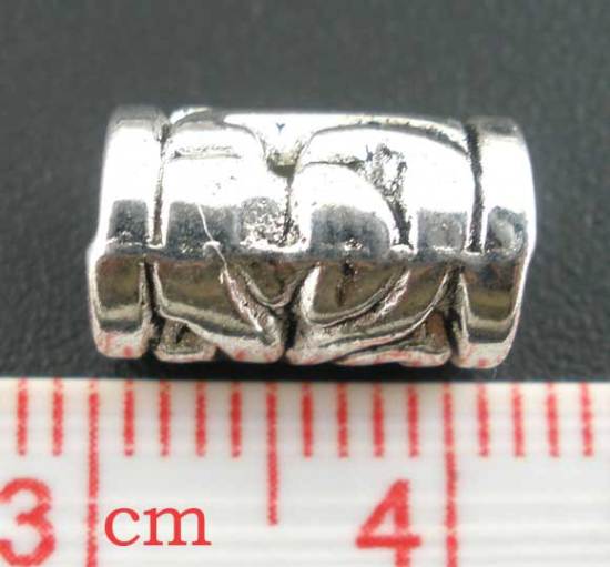 Bild von 50 Stück Zinklegierung Charm-Perlen mit großem Loch im europäischen Stil Antiksilber Zylinder Streifen 11mm x 6mm, Loch: Ca. 4.5mm