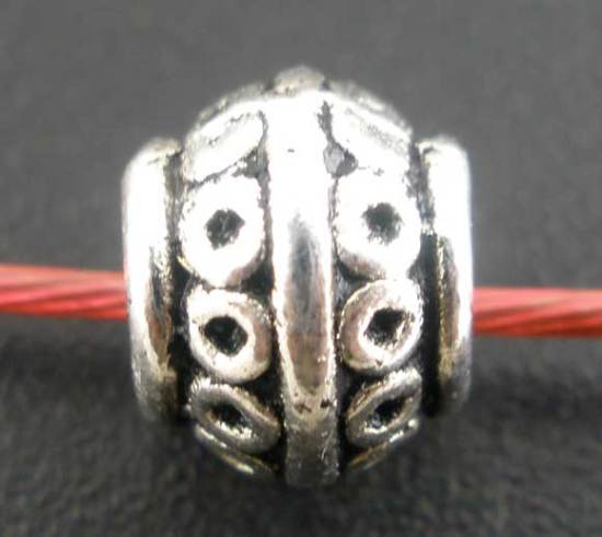 Picture of Zinc Based Alloy Spacer Beads Lantern Antique Silver Color Circle Carved About 9mm Dia., Hole:Approx 4.1mm, 50 PCs