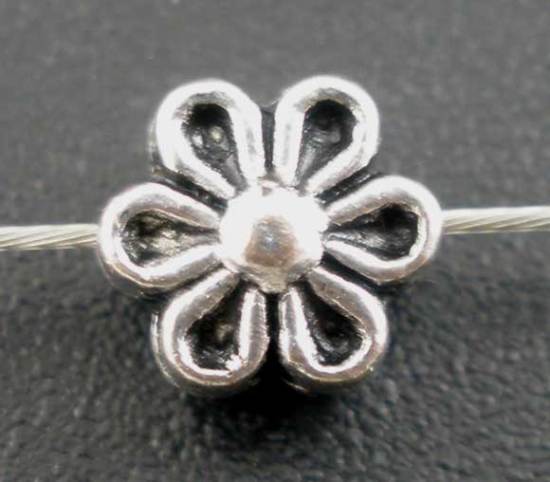 Immagine di Lega di Zinco Separatori Perline Fiore Argento Antico Nulla Disegno Circa 6mm x 4mm, Foro:Circa 1mm, 100 Pz